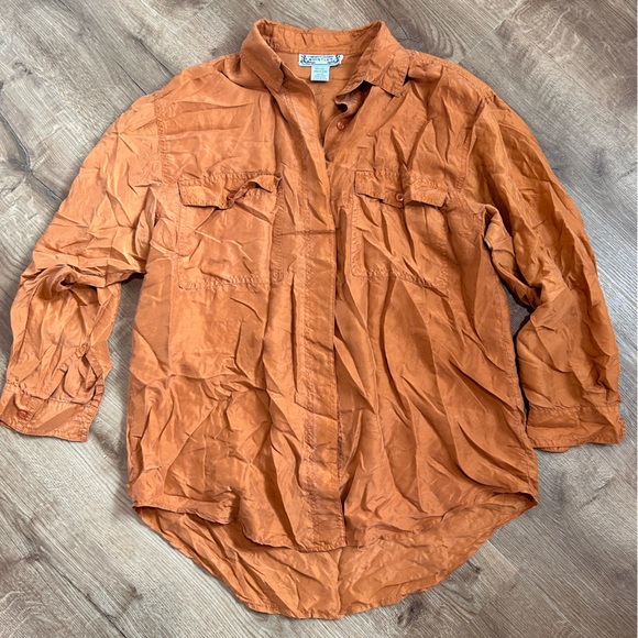 Whistles 100% Silk Orange Button Down Short Sleeve - Size Medium - Picture 2 of 5